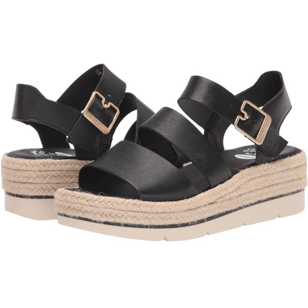 Dr. Scholl's Once Twice Espadrille Platform Wedge Sandal Black 7.5 New